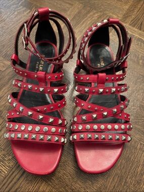 Saint Laurent Red Studded Gladiator Sandals size 35.5
